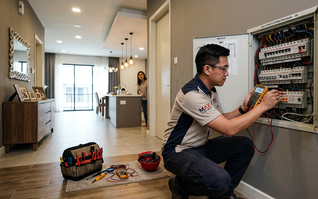Professional electrician inspecting home electrical system after repeated power trips and electrical failures